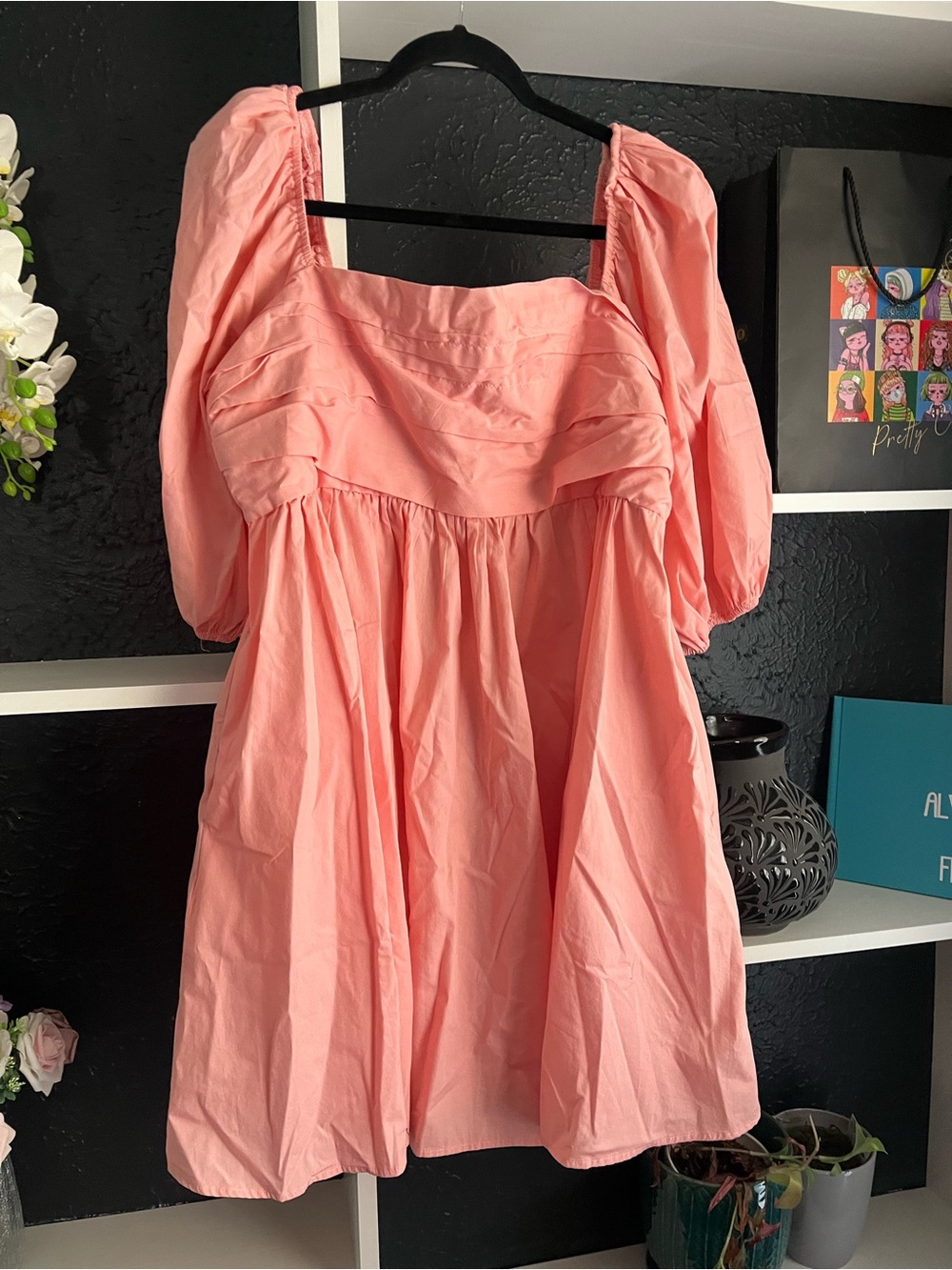 Abercrombie & Fitch Coral Pink Puff Sleeve Square Neck Mini Dress LT